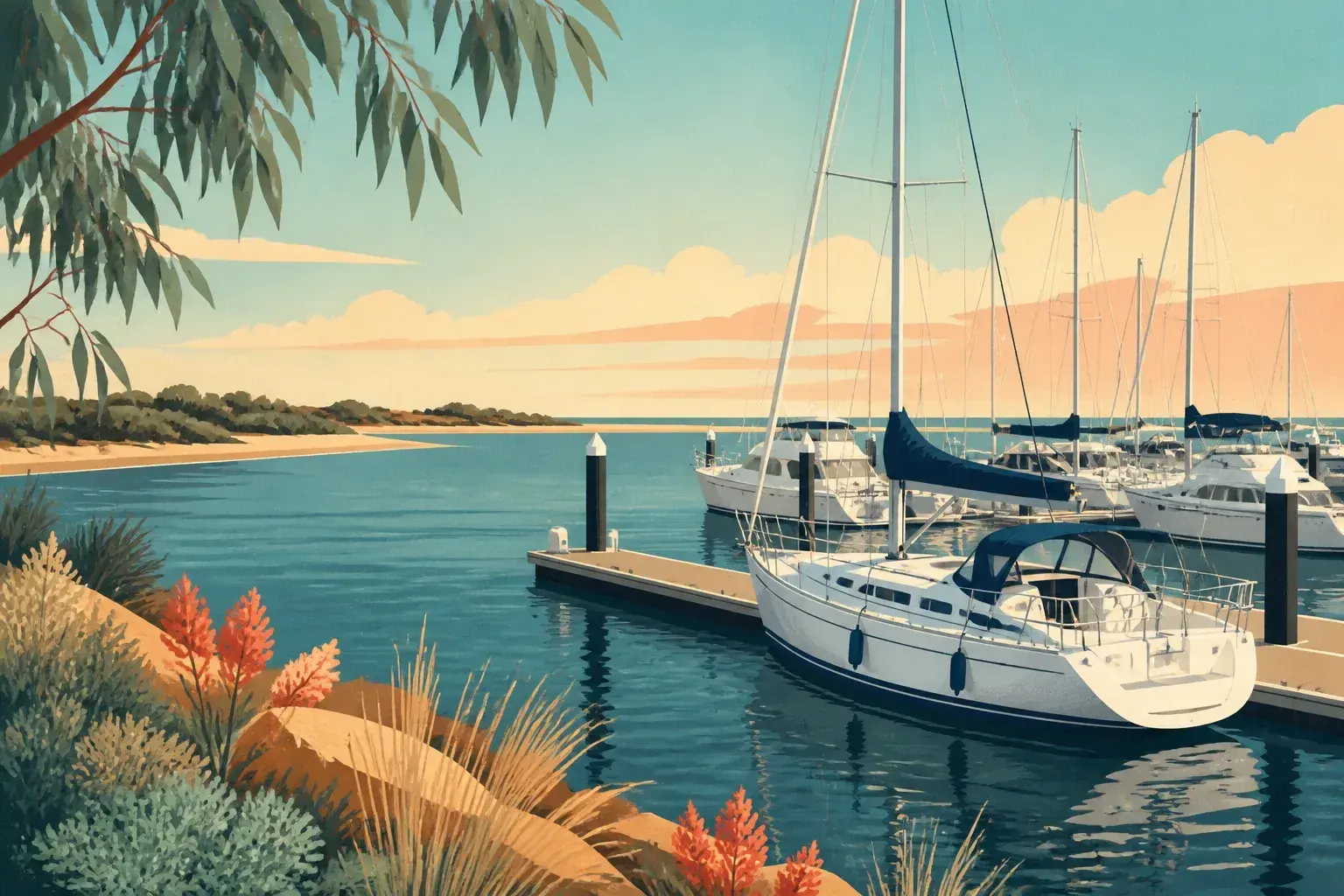 Editorial sailing illustration for Wyndham Harbour Marina