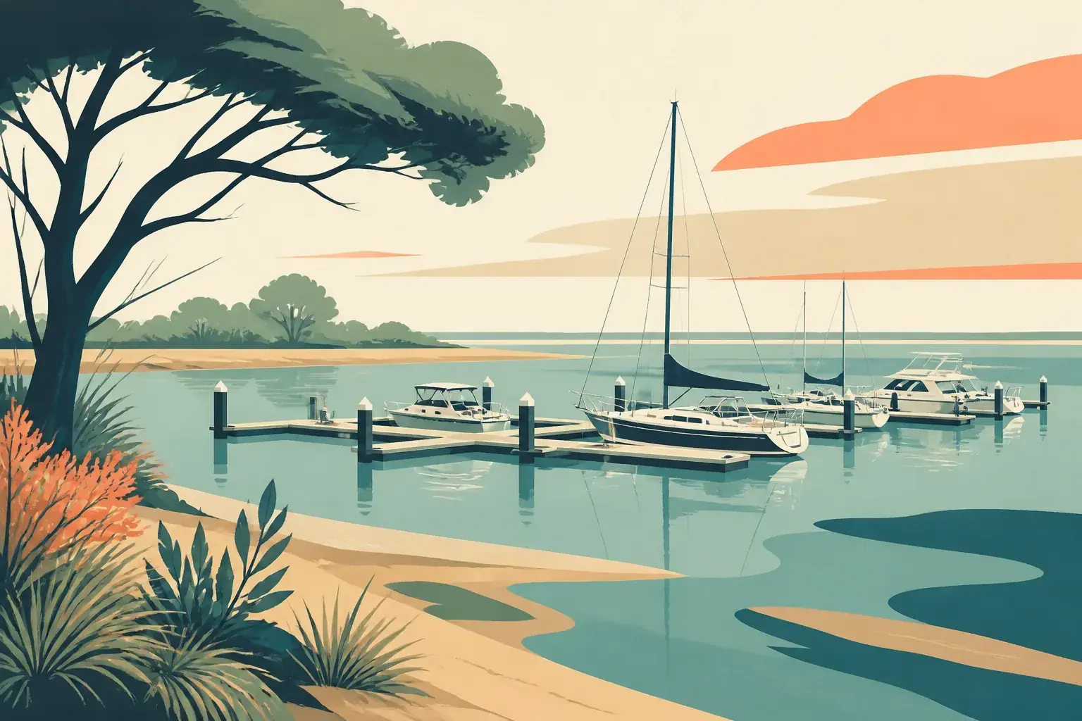 Editorial sailing illustration for Coorong Quays