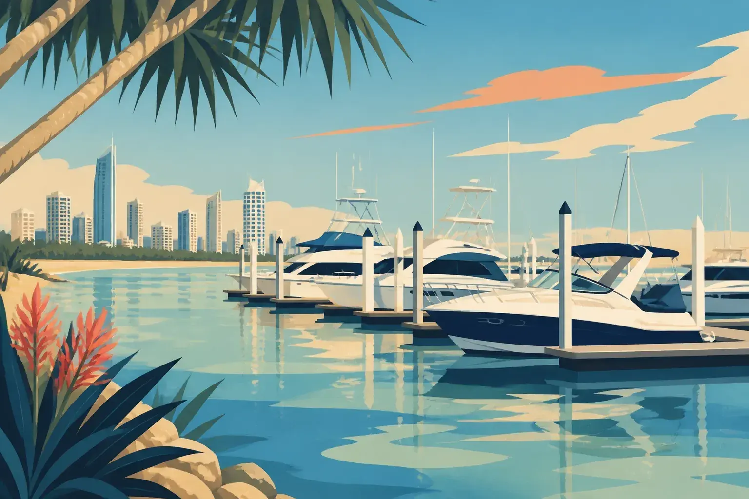 Editorial sailing illustration for Mantaray Marina