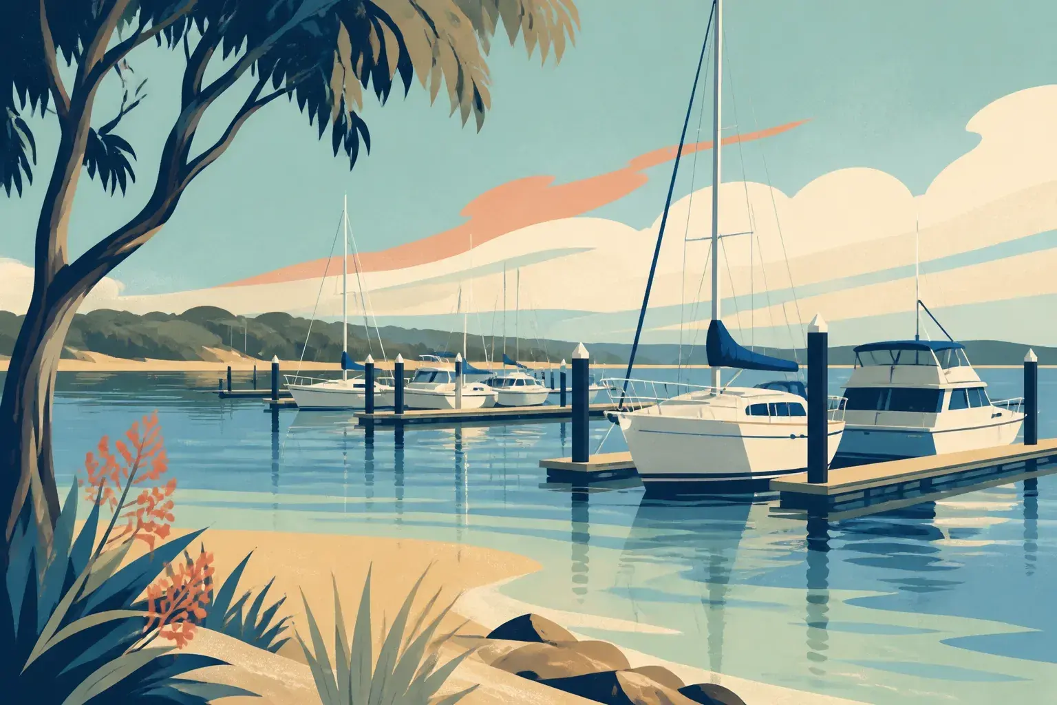 Editorial sailing illustration for Yaringa Boat Harbour