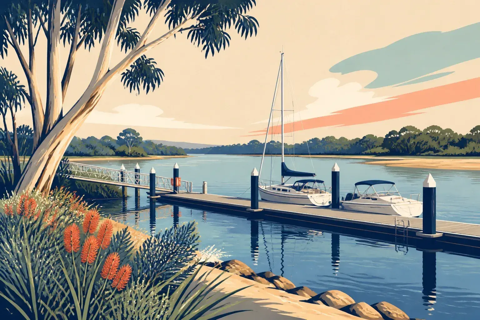 Editorial sailing illustration for Tambo River Jetty (Johnsonville)