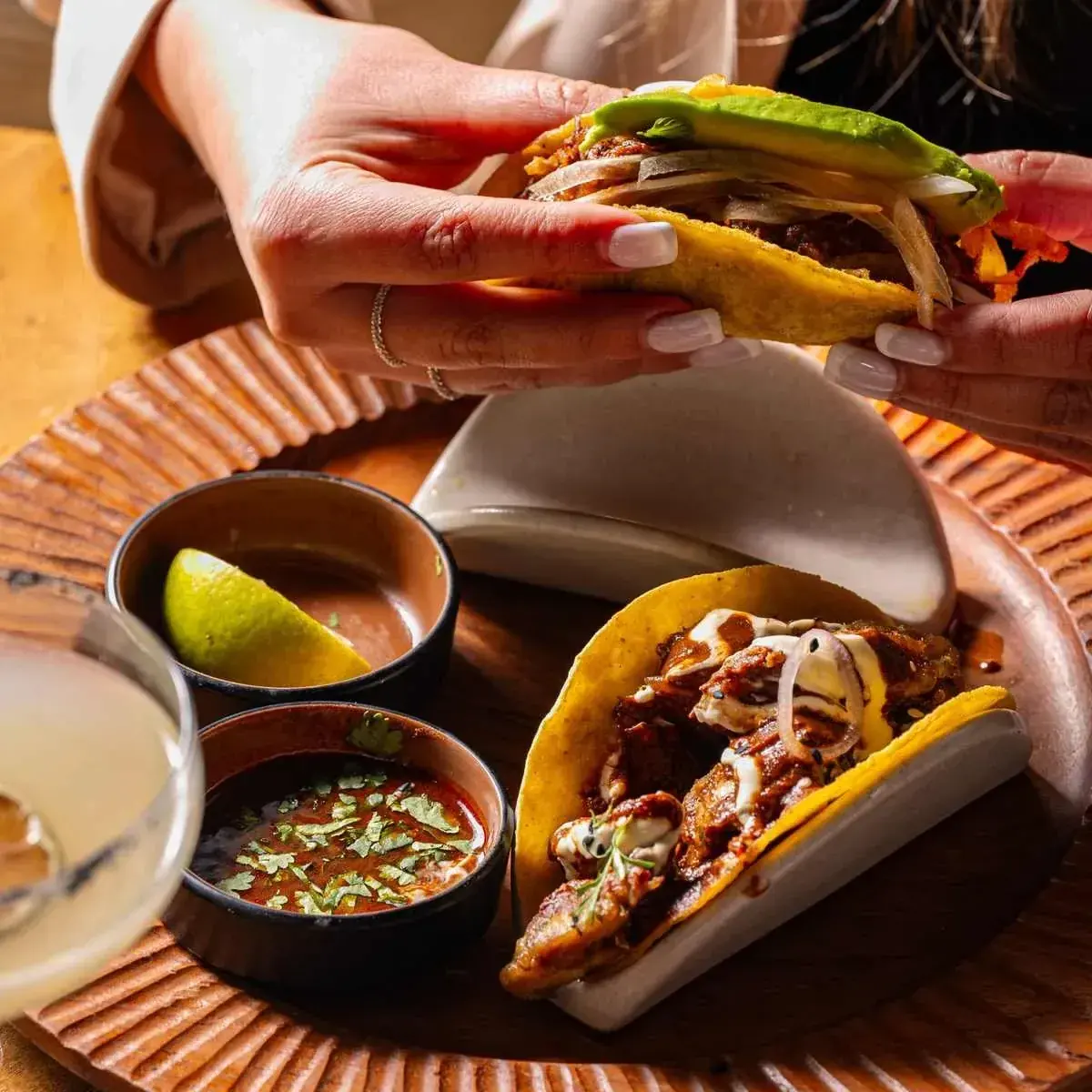 Alegre Bar and Dining barbacoa tacos with avocado and lime, King Street Wharf