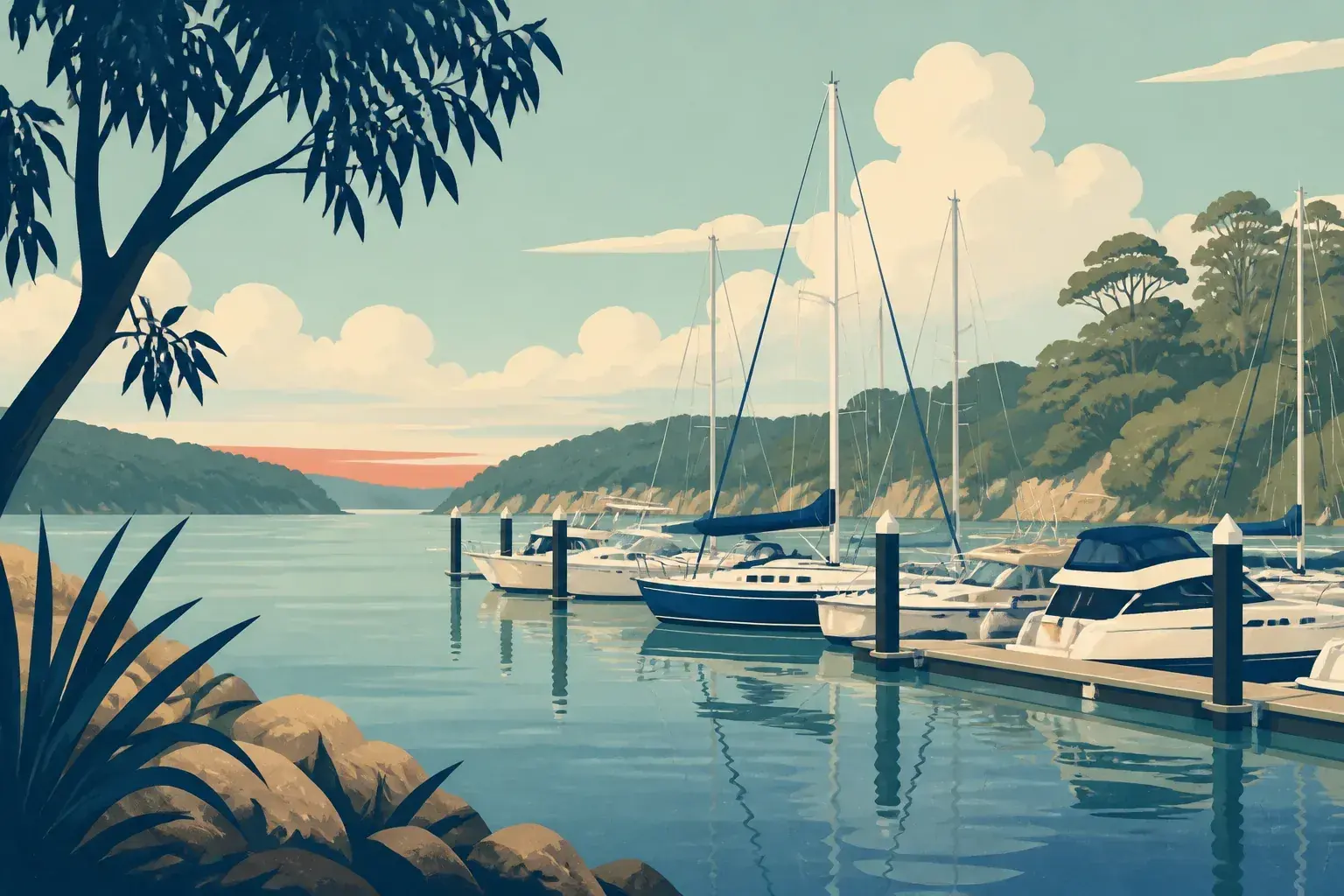 Editorial sailing illustration for Long Island Marina (Corleone Marinas)