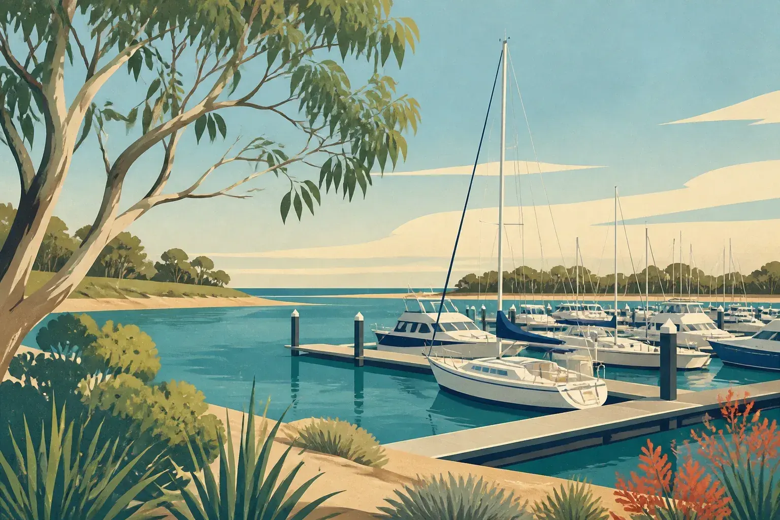 Editorial sailing illustration for Port Bouvard Marina