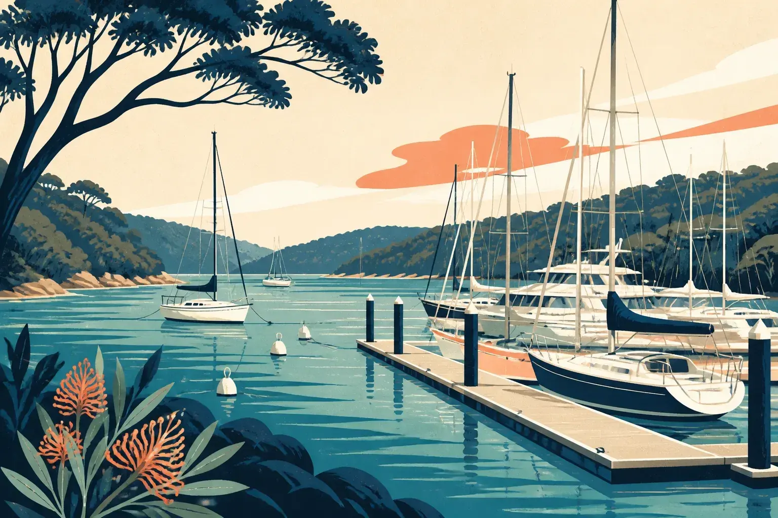 Editorial sailing illustration for Northbridge Marina