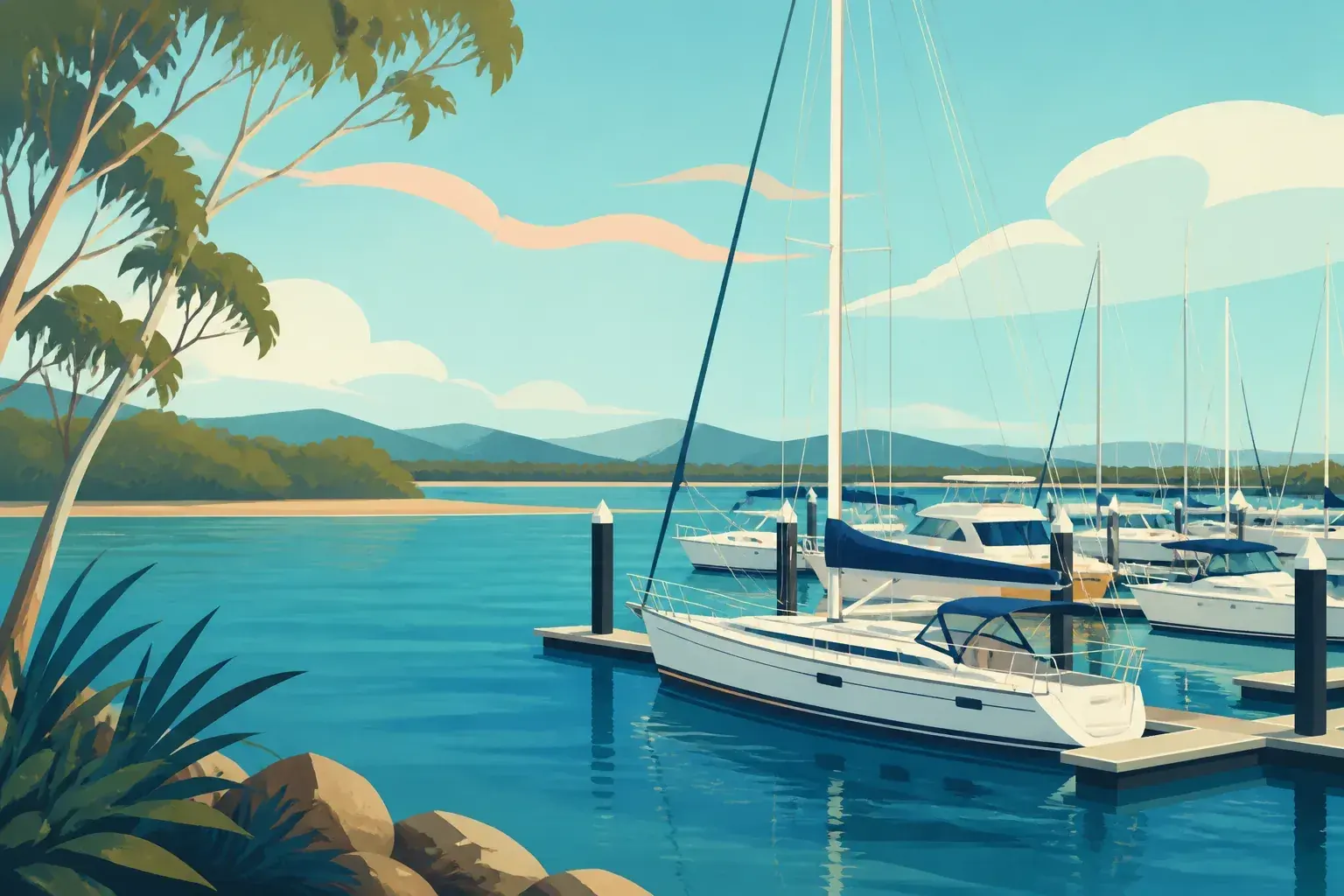 Editorial sailing illustration for Forster Marina
