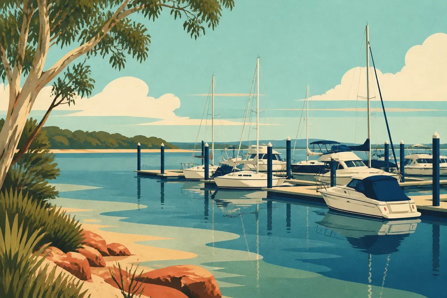 Editorial sailing illustration for Lakes Entrance Marina
