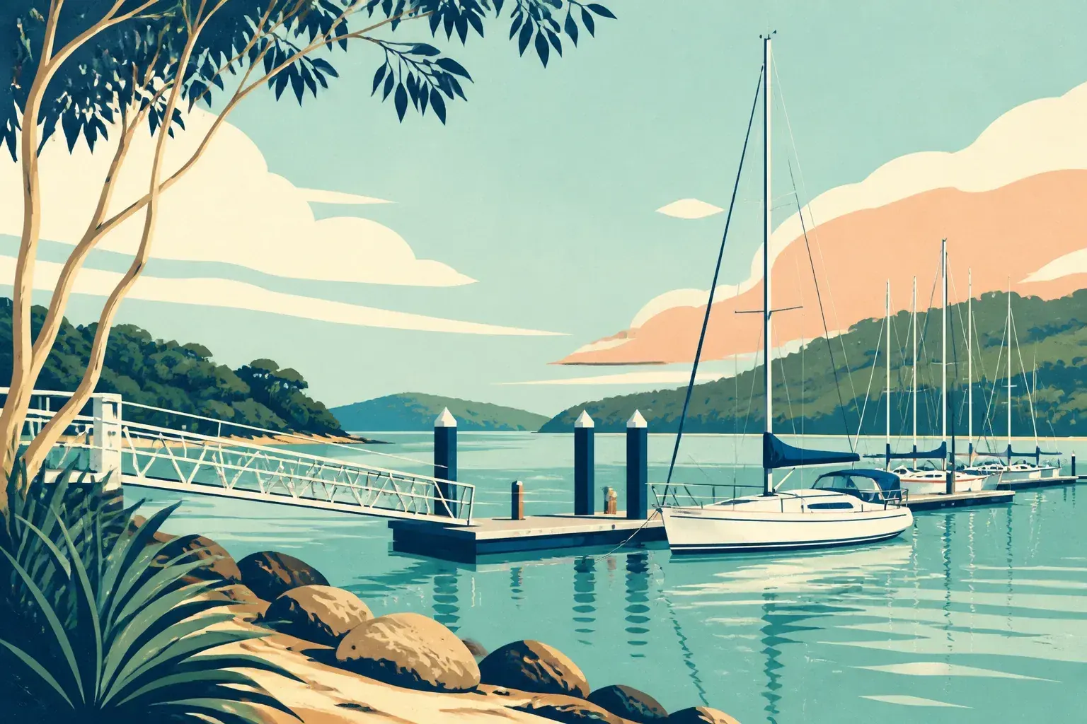 Editorial sailing illustration for Shute Harbour Marine Terminal
