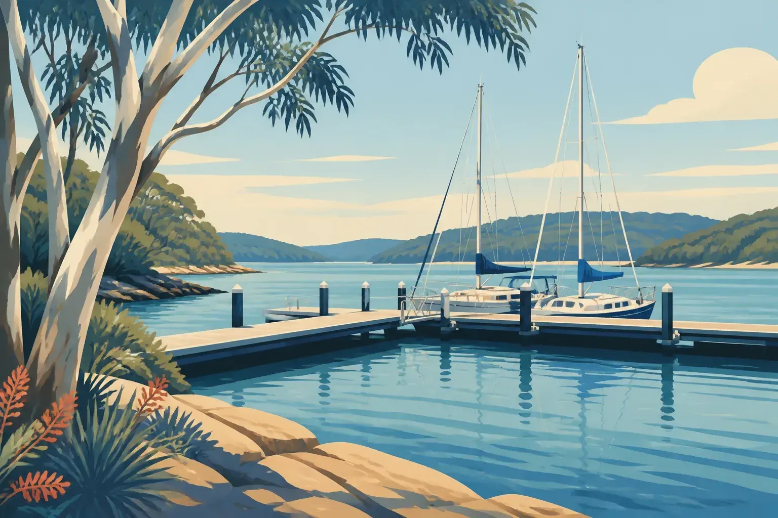 Editorial sailing illustration for Nelligen Wharf Road Marine Facility