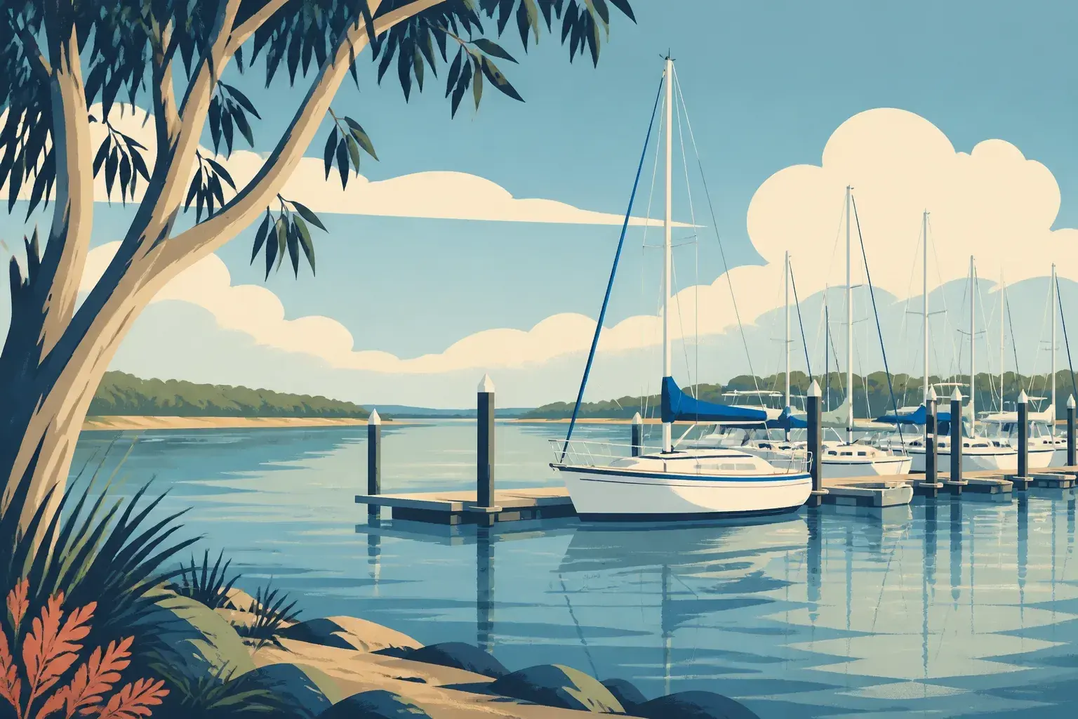 Editorial sailing illustration for Martin Street Boat Harbour