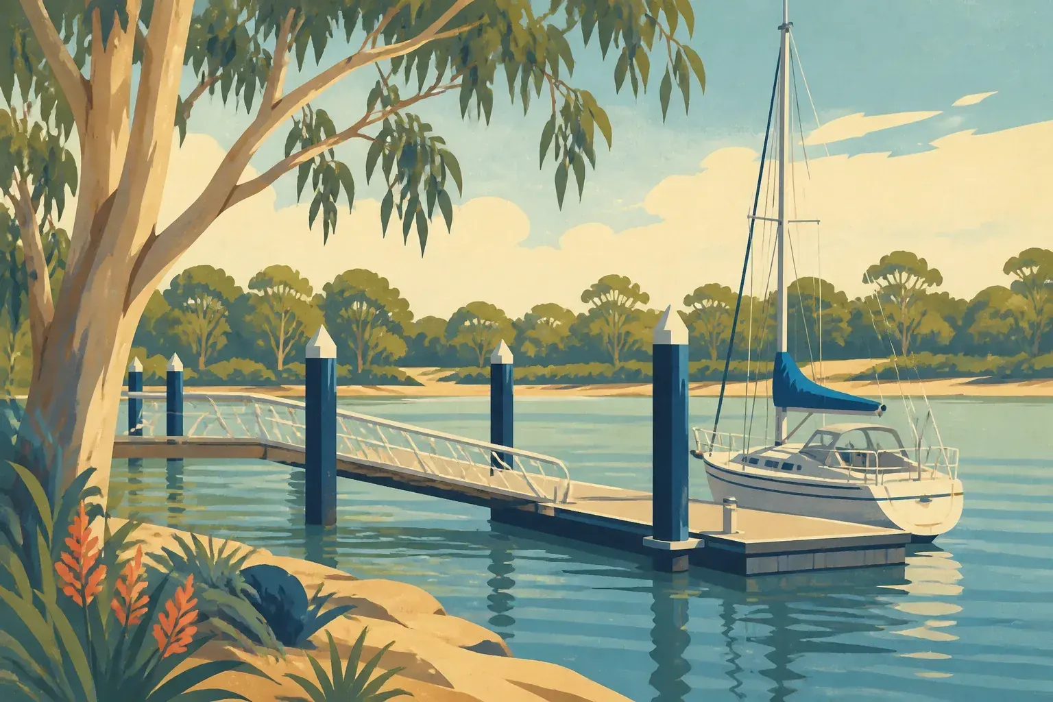 Editorial sailing illustration for Clarence River Council Wharves (Maclean, Ulmarra, South Grafton)