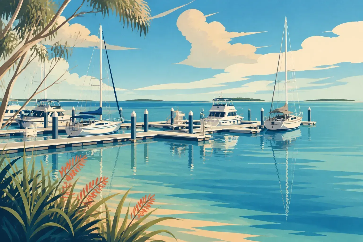 Editorial sailing illustration for Redcliffe Marina