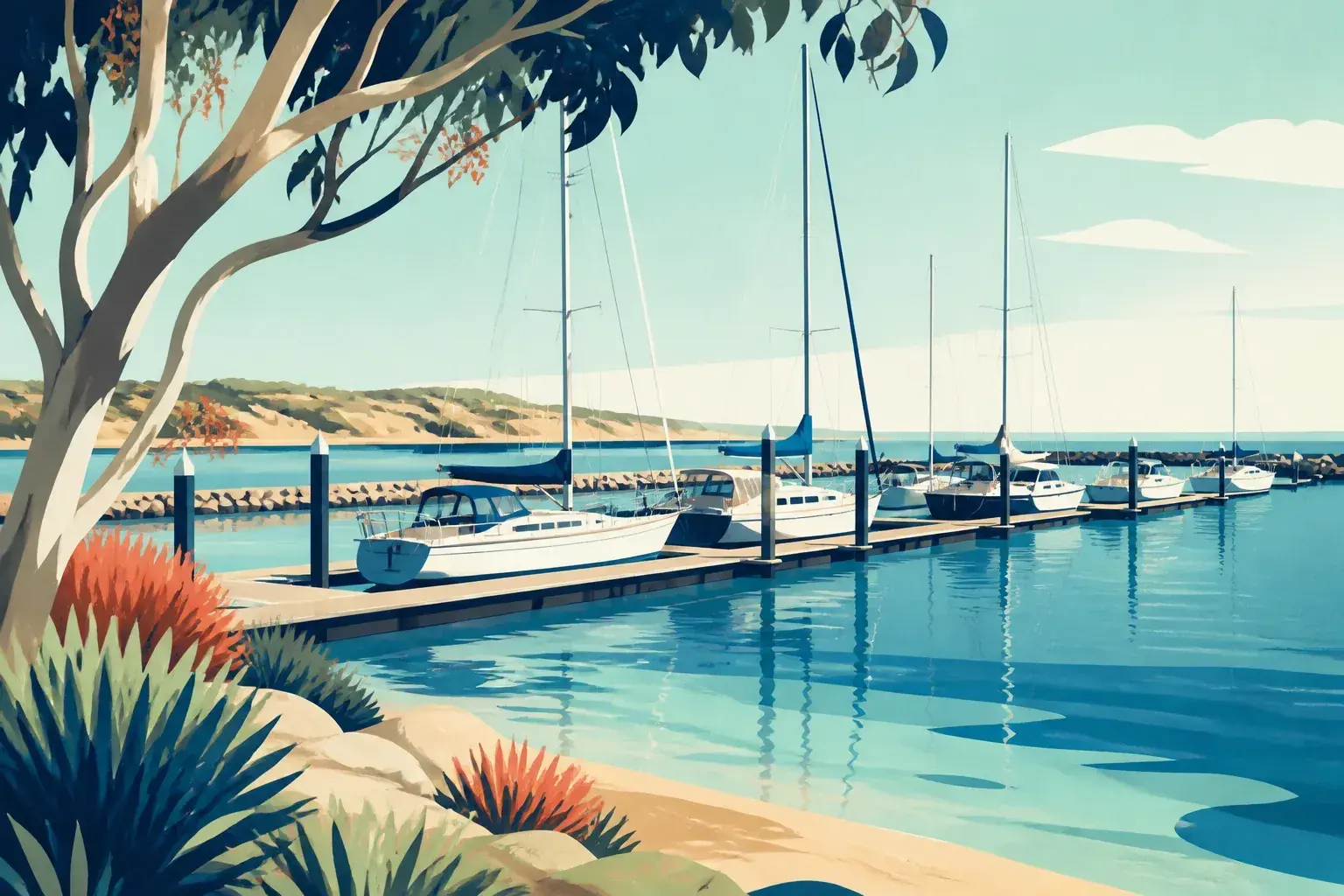 Editorial sailing illustration for CYCSA Marina West