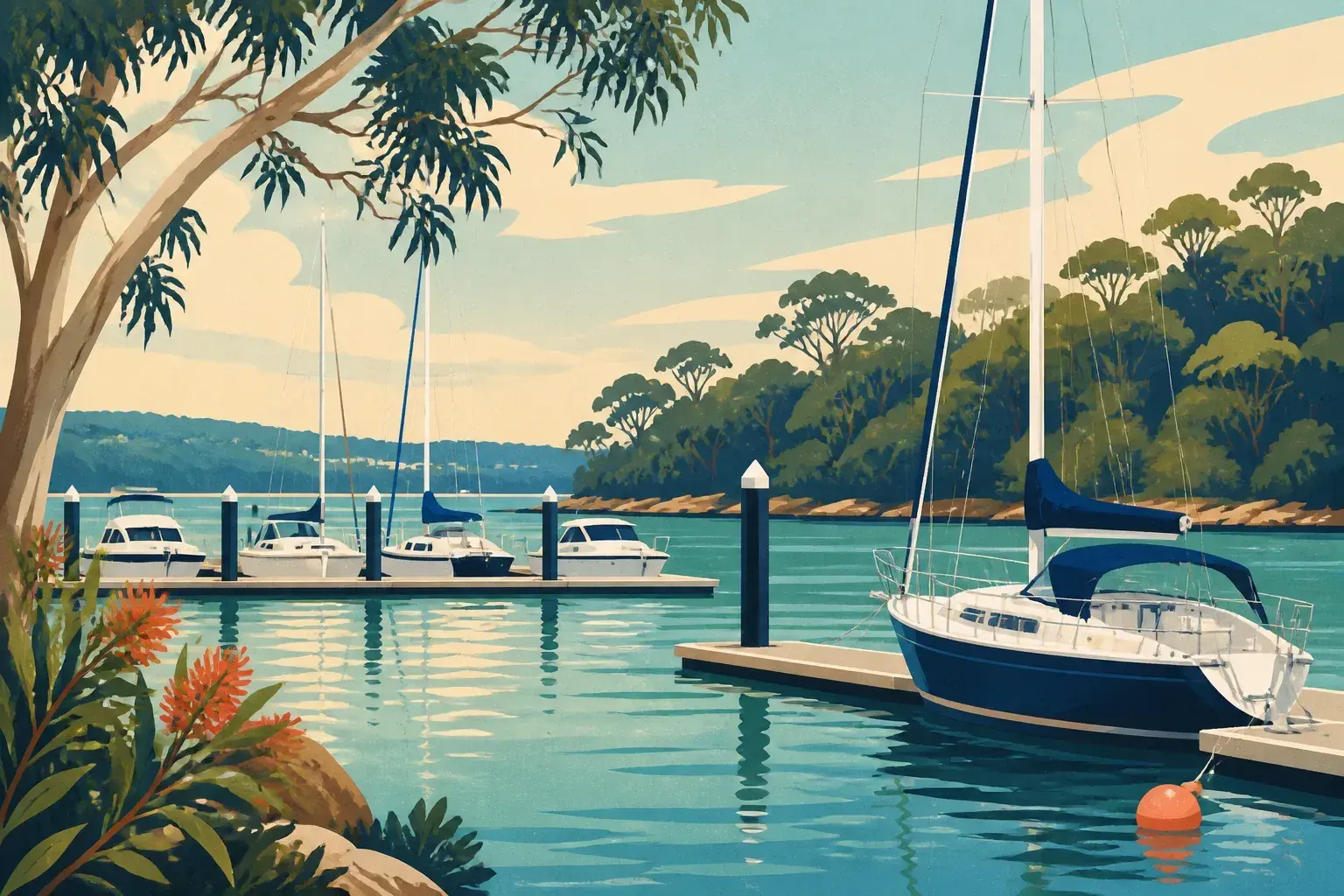Editorial sailing illustration for Roseville Marina