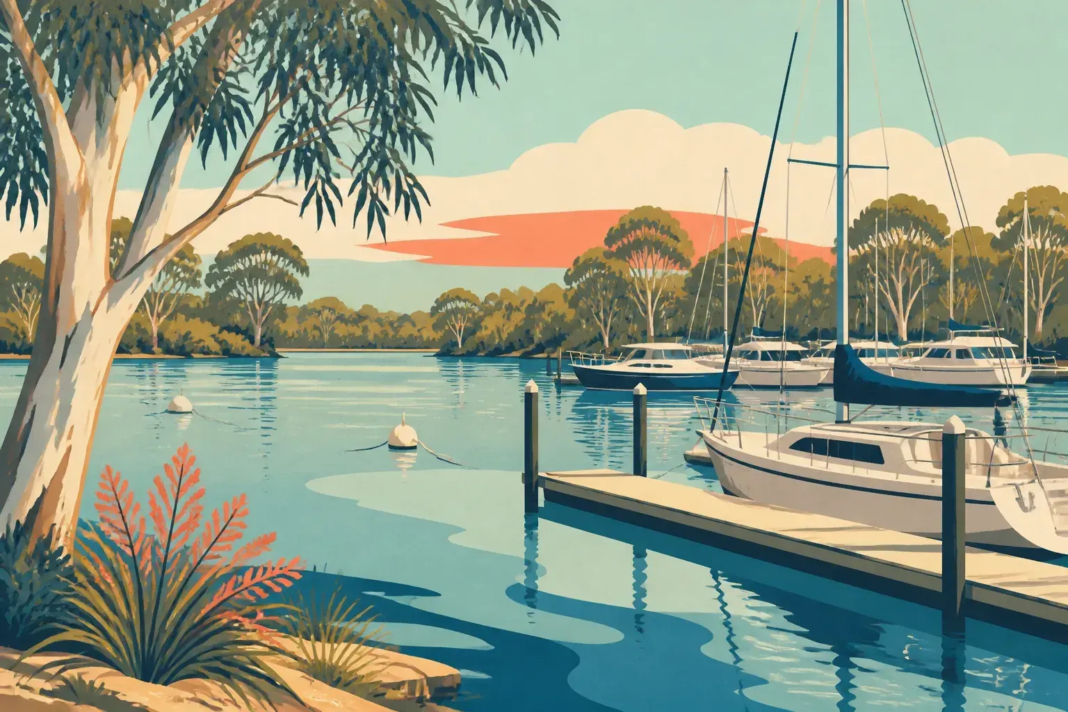 Editorial sailing illustration for Deep Creek Marina