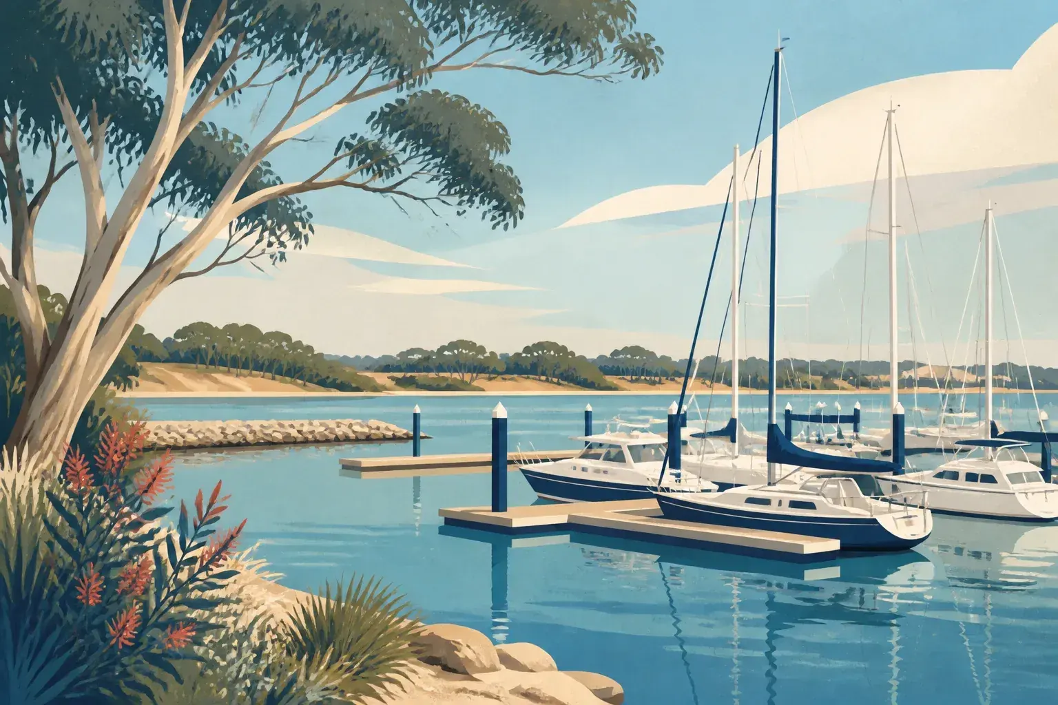 Editorial sailing illustration for Goolwa Regatta Yacht Club Marina