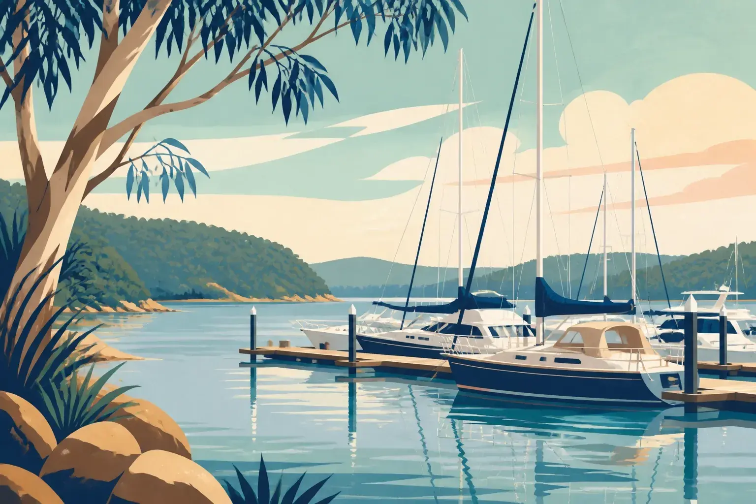 Editorial sailing illustration for Central Coast Marina (Machan's)