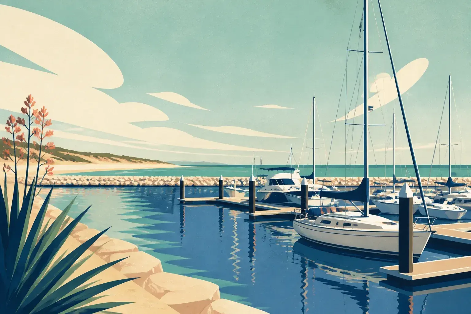 Editorial sailing illustration for The Marina Mindarie
