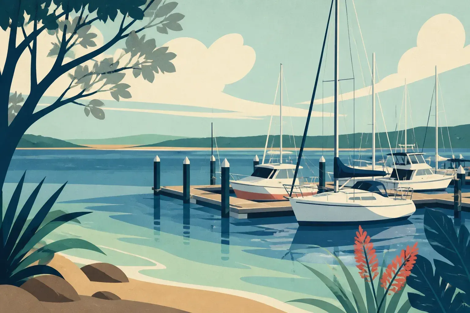 Editorial sailing illustration for Tuncurry Fisherman's Co-op Berths