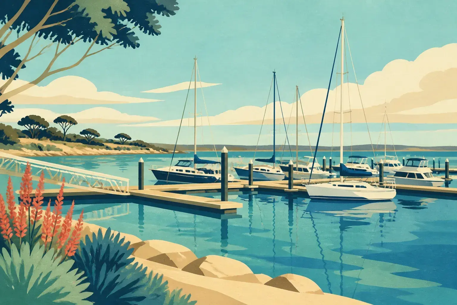 Editorial sailing illustration for Tumby Bay Marina