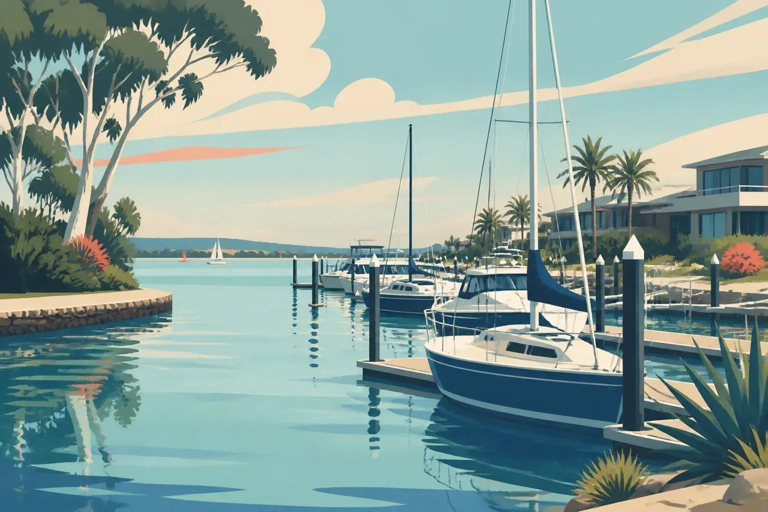 Editorial sailing illustration for Newport Marina