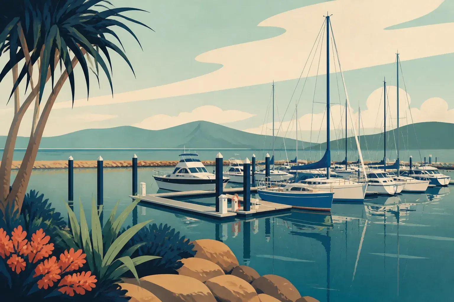 Editorial sailing illustration for Keppel Bay Marina