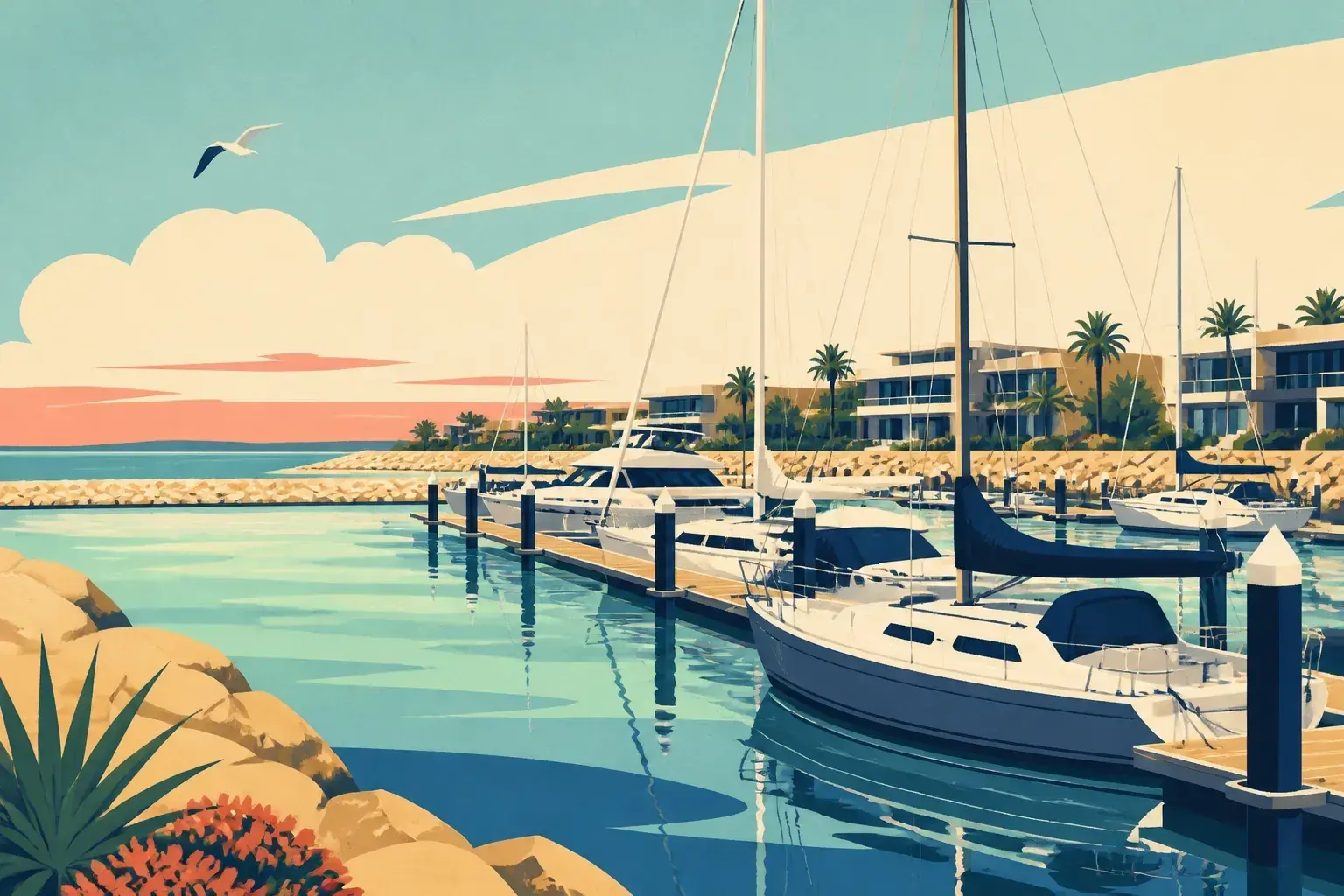 Editorial sailing illustration for Port Coogee Marina