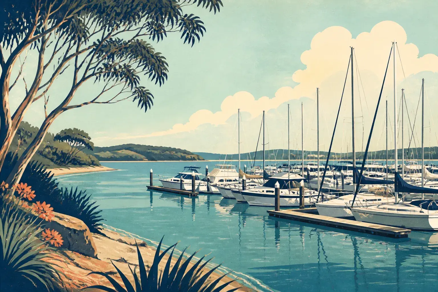Editorial sailing illustration for Cronulla Marina (Calico Marina)