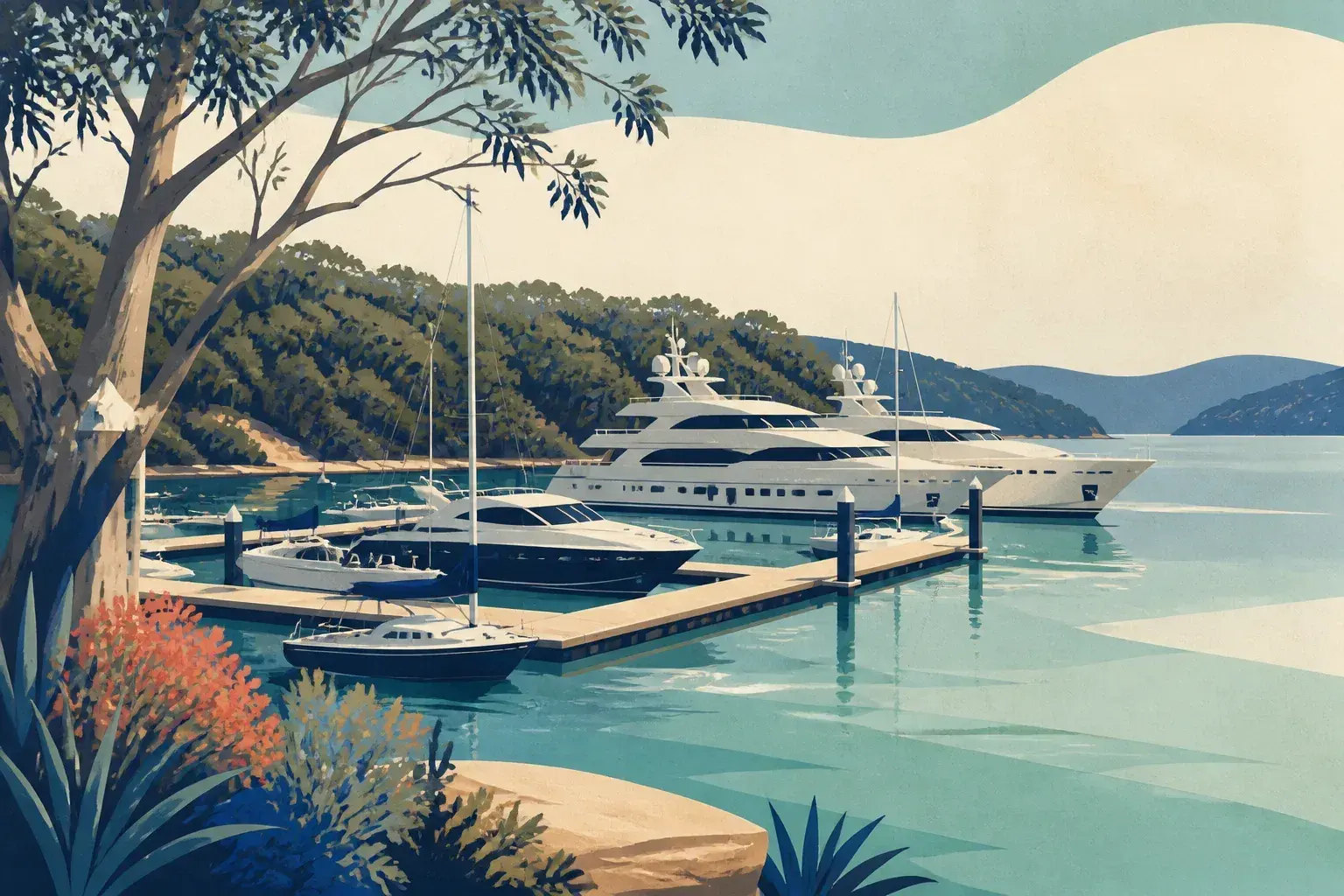Editorial sailing illustration for Rowell Marine