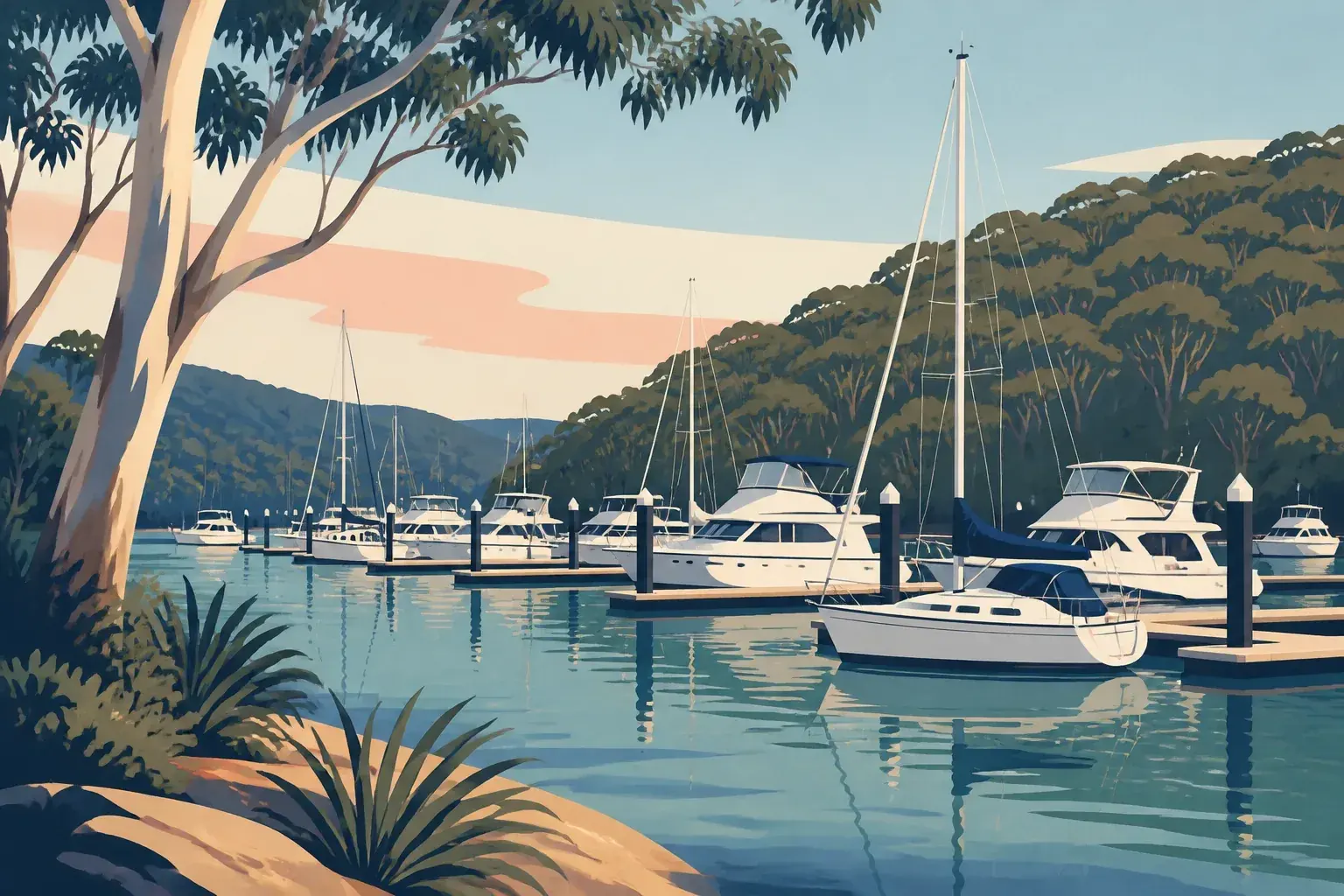 Editorial sailing illustration for Berowra Waters Marina