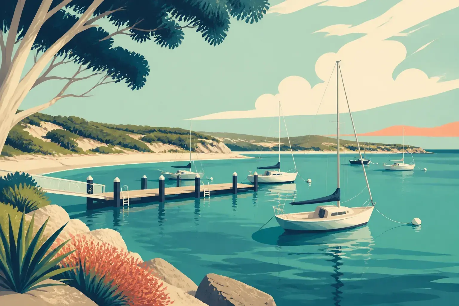 Editorial sailing illustration for Rottnest Island - Thomson Bay
