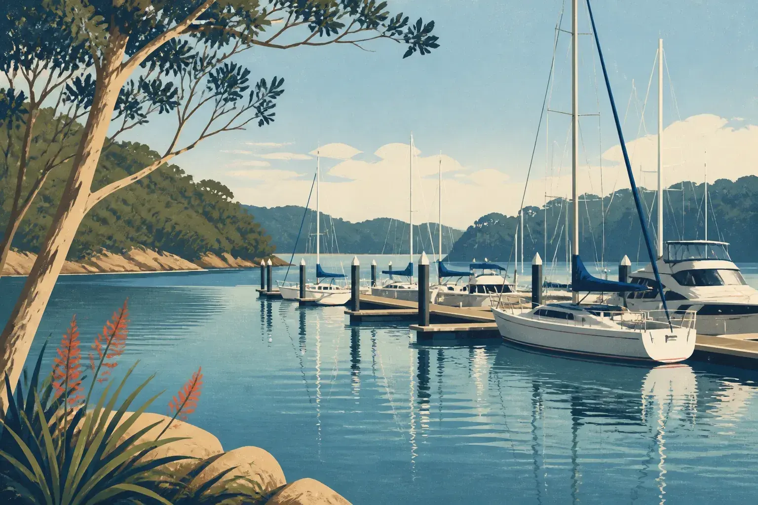 Editorial sailing illustration for Newport Anchorage Marina