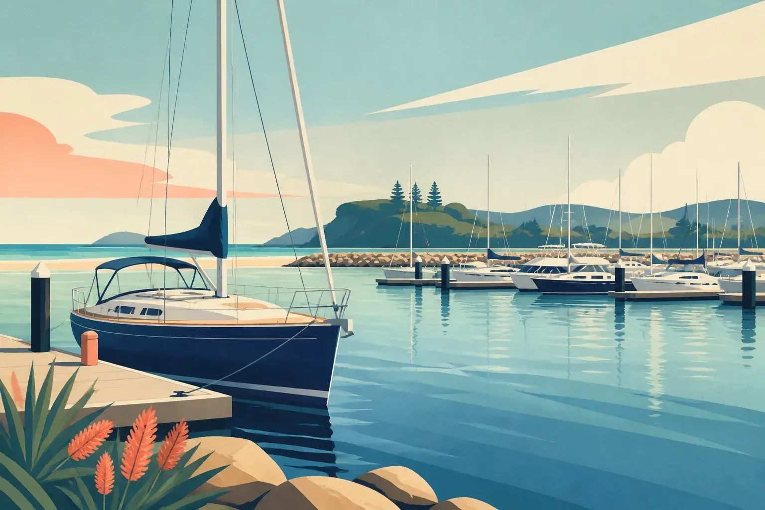 Editorial sailing illustration for Coffs Harbour International Marina