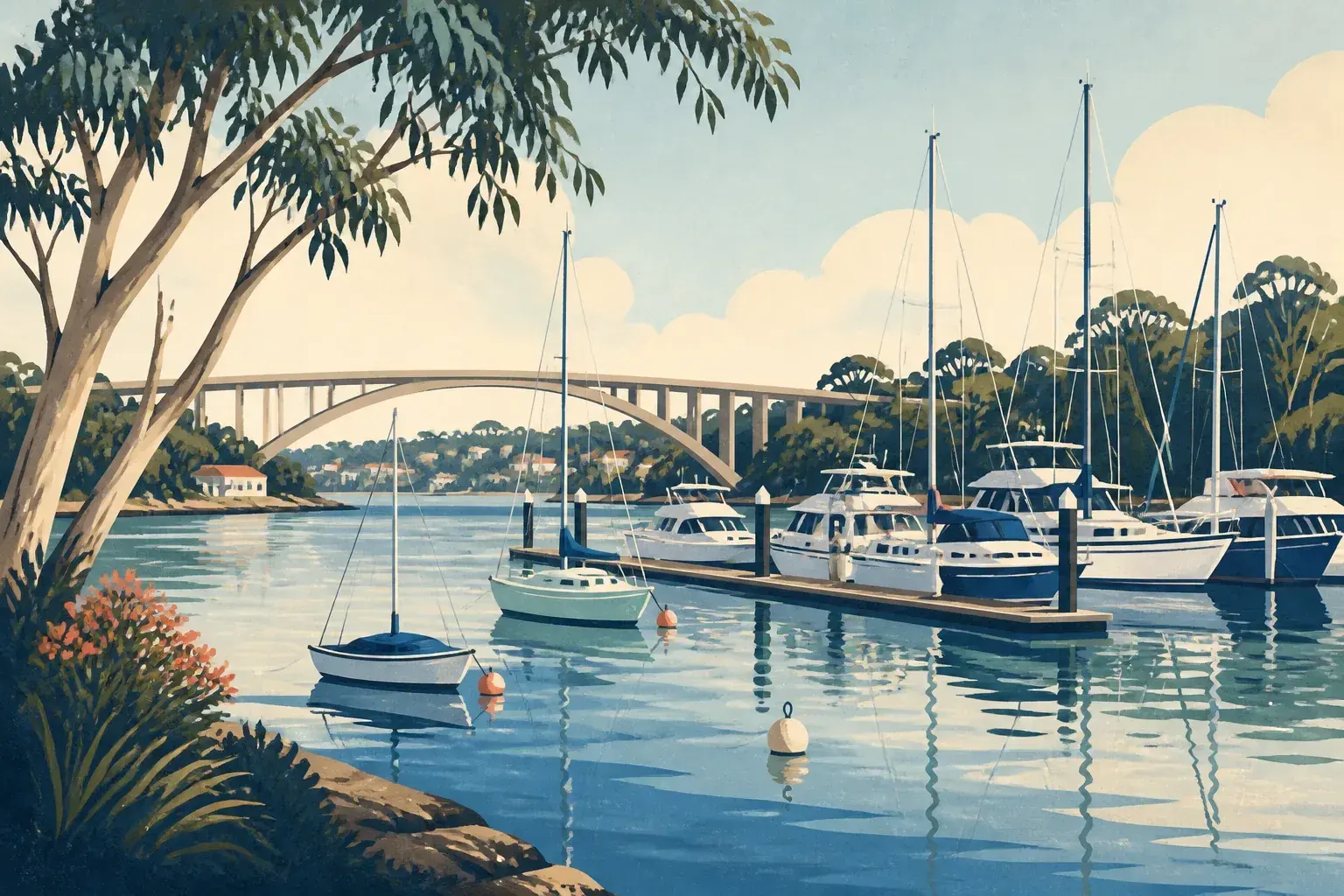 Editorial sailing illustration for Gladesville Bridge Marina