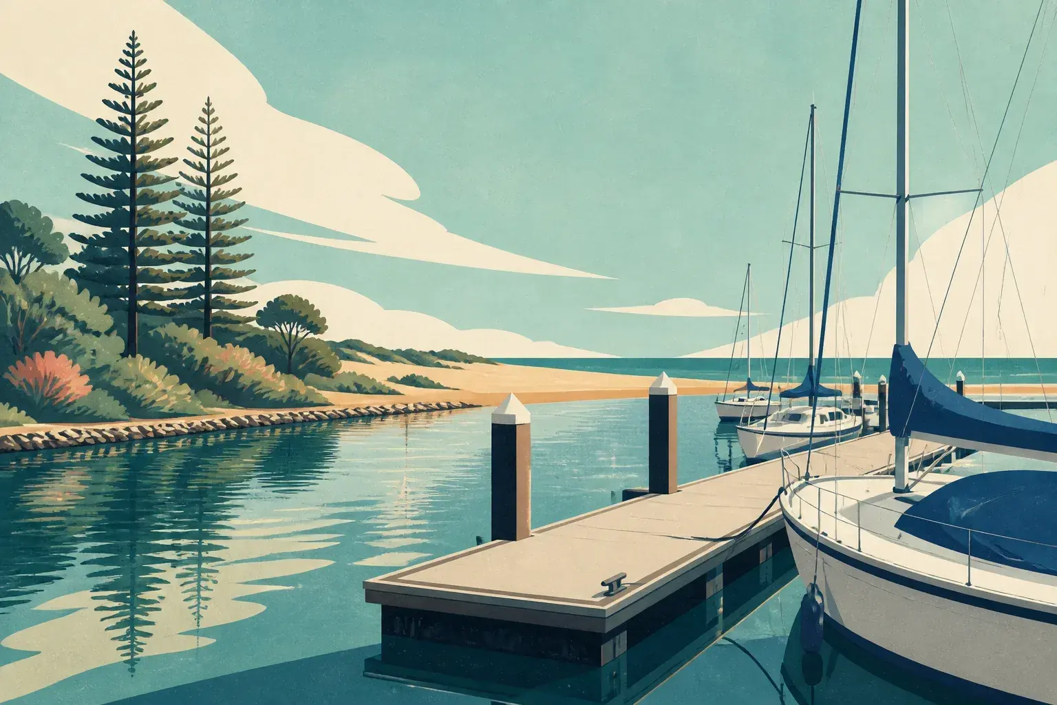Editorial sailing illustration for Adelaide Shores Pontoons (West Beach)
