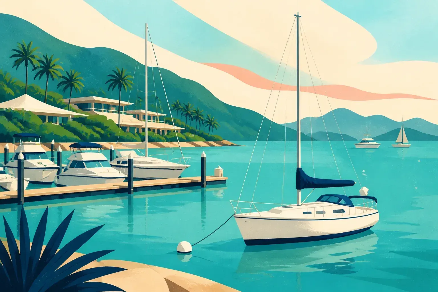 Editorial sailing illustration for Daydream Island Resort Marina