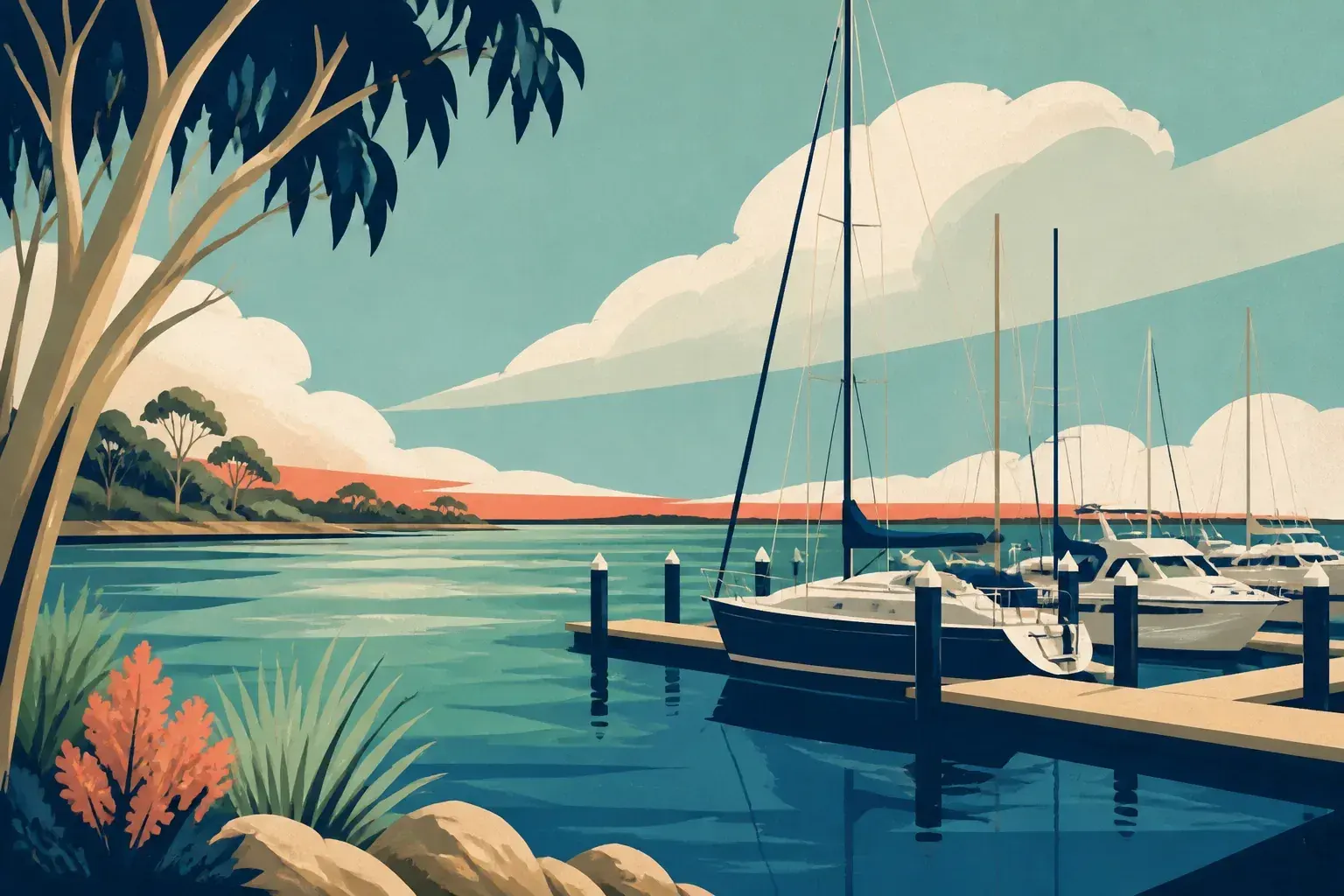 Editorial sailing illustration for Balmoral Quay Marina