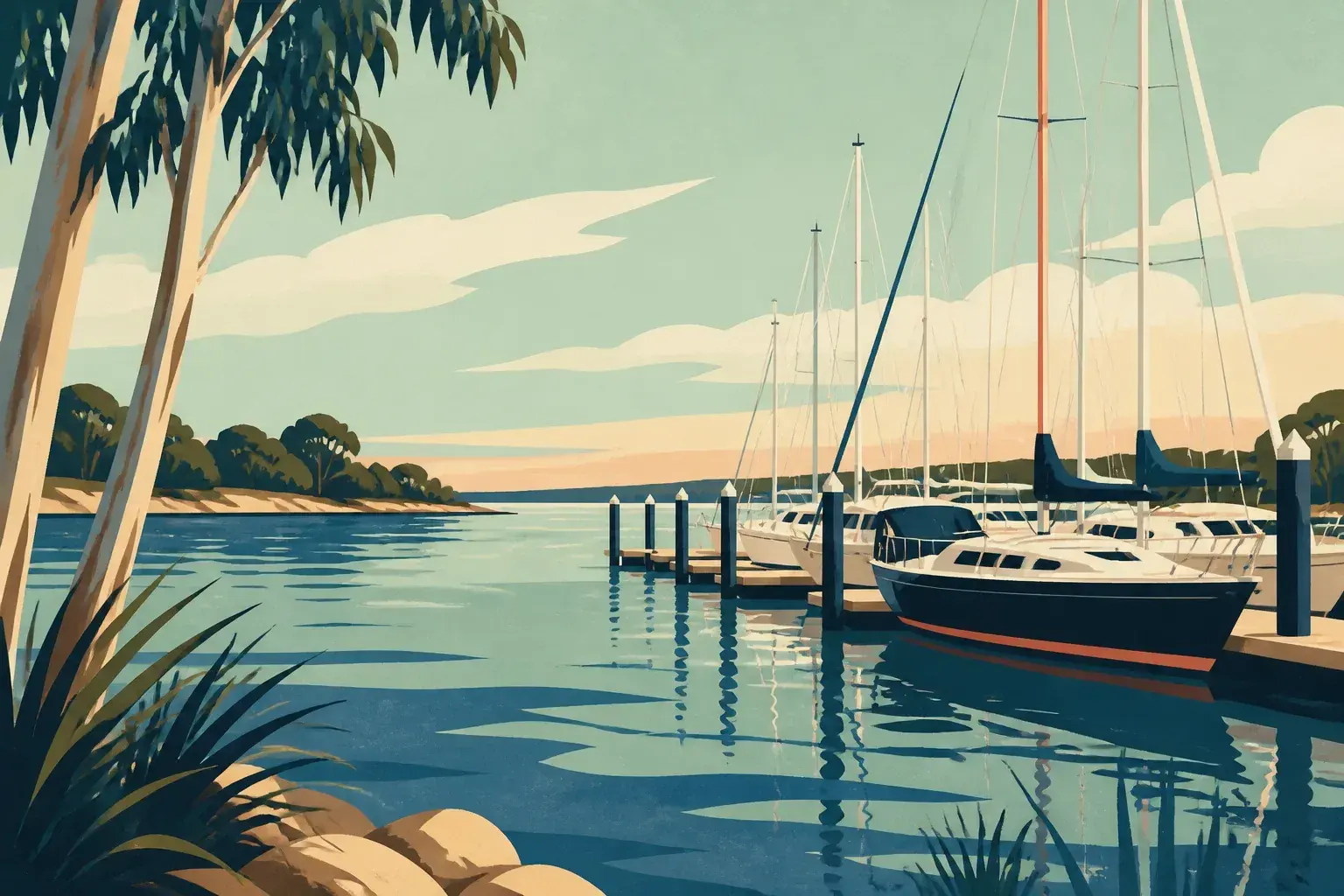Editorial sailing illustration for Slip Bight Marina