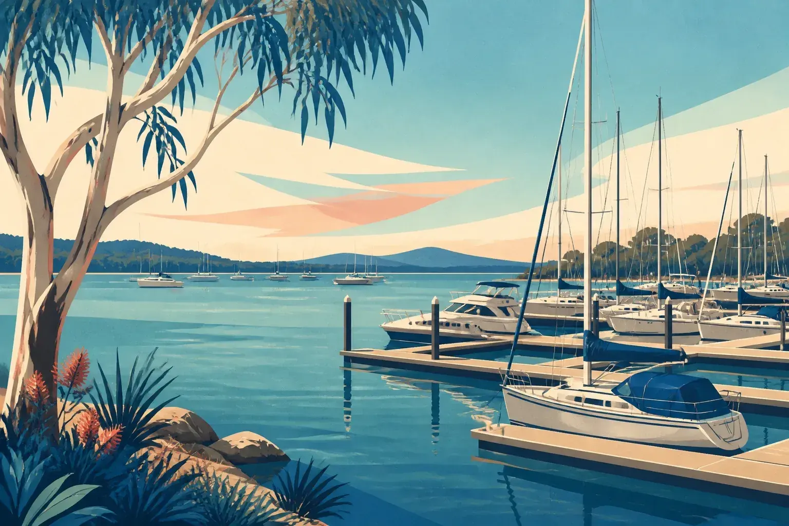 Editorial sailing illustration for Trinity Point Marina