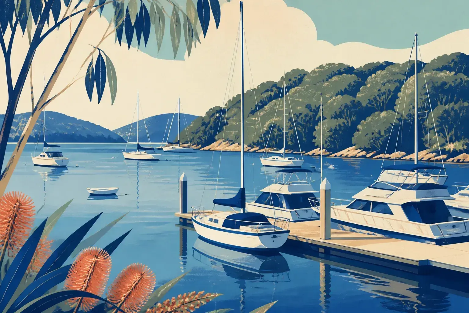 Editorial sailing illustration for The Quays Marina