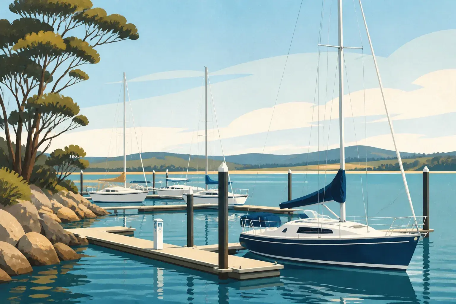 Editorial sailing illustration for Triabunna Marina (Spring Bay)