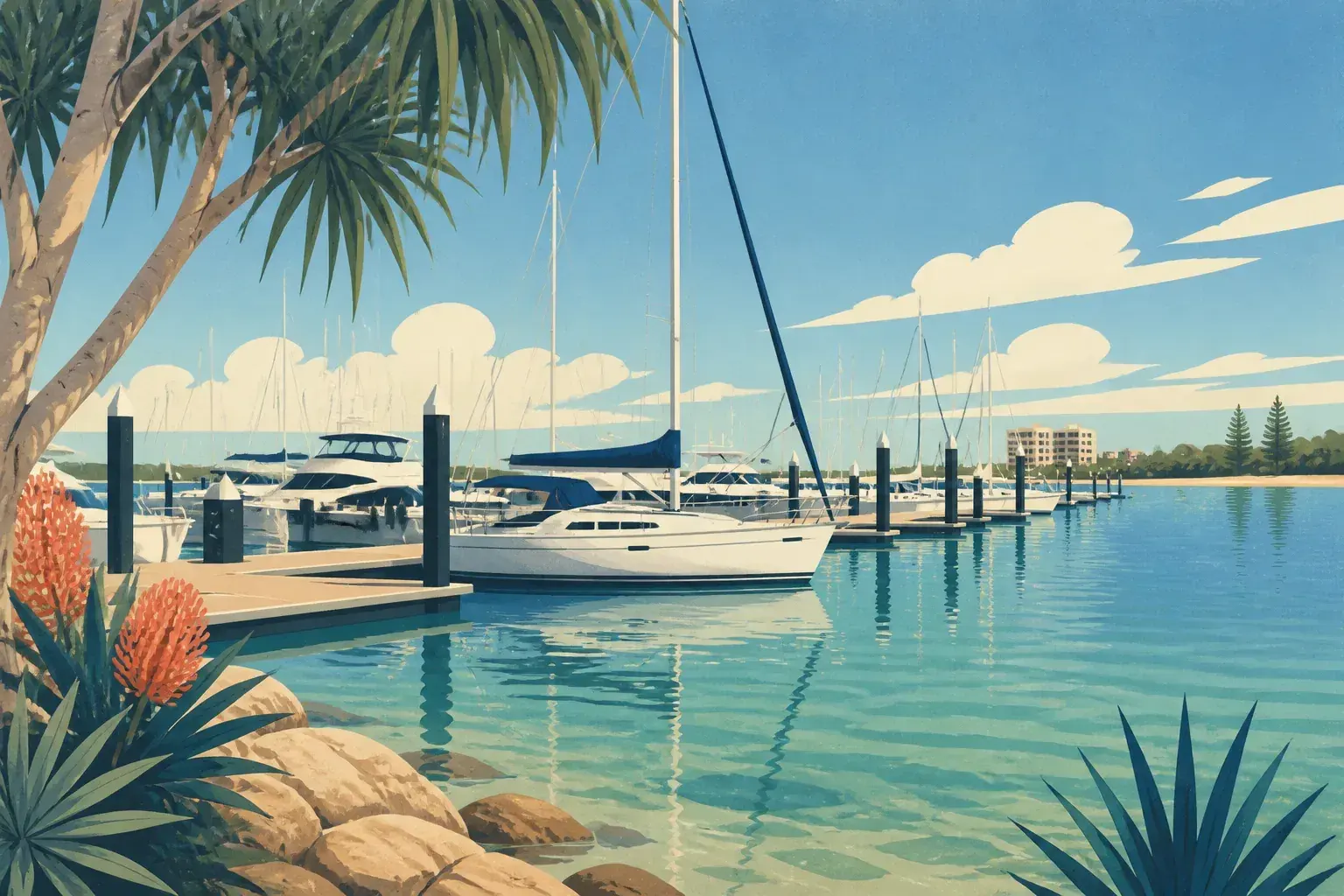 Editorial sailing illustration for Mooloolaba Marina