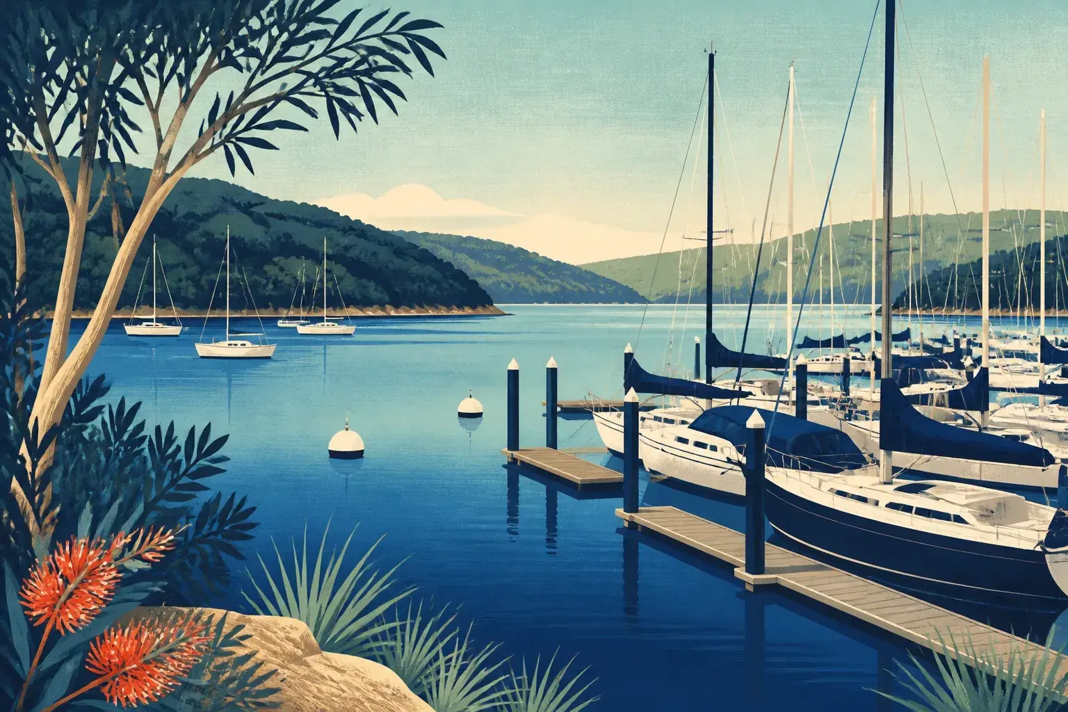 Editorial sailing illustration for Gibson Marina