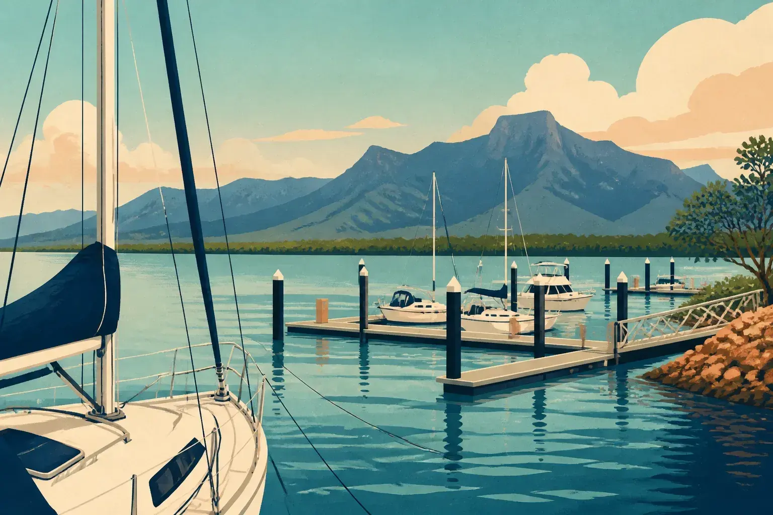 Editorial sailing illustration for Dungeness Boat Harbour