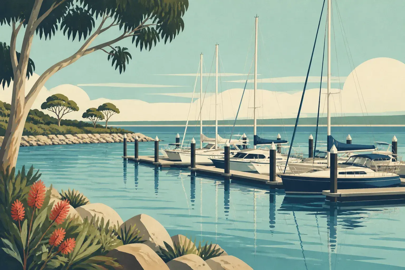 Editorial sailing illustration for Port Geographe Marina