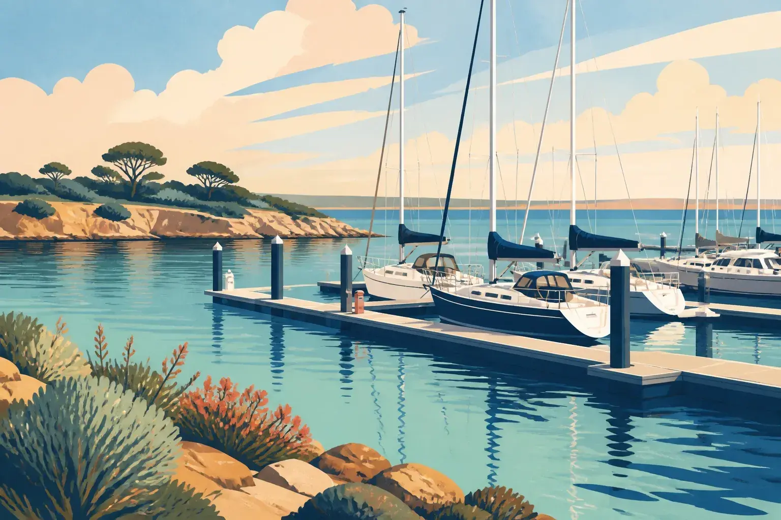 Editorial sailing illustration for Copper Cove Marina Wallaroo