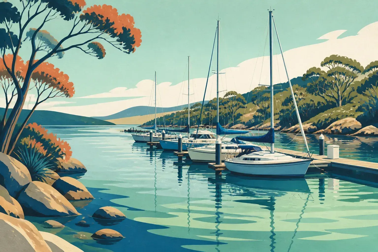 Editorial sailing illustration for Oyster Cove Marina