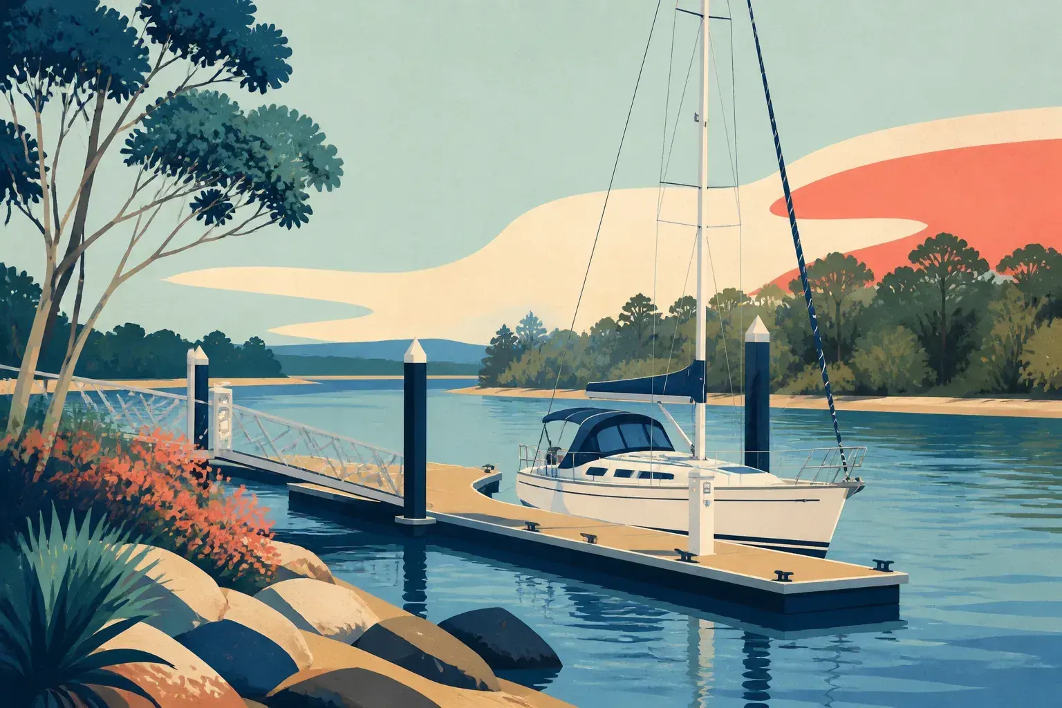 Editorial sailing illustration for Lady Nelson Wharf