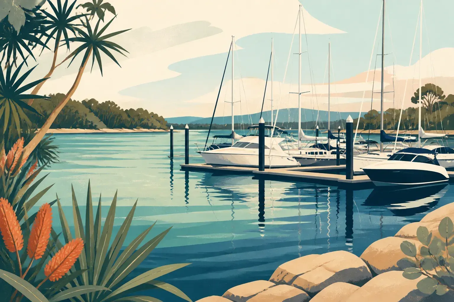 Editorial sailing illustration for d'Albora Port Macquarie Marina