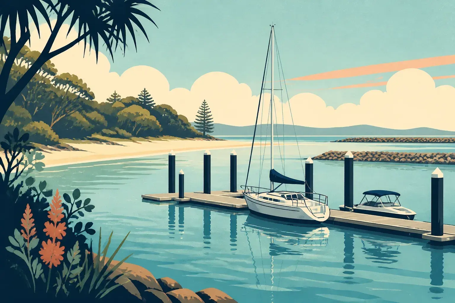 Editorial sailing illustration for Crowdy Head Boat Harbour